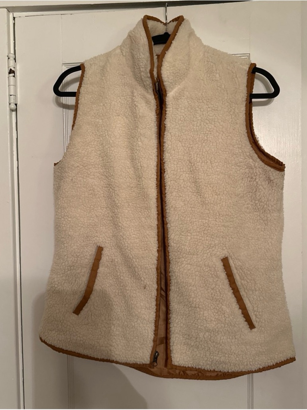 Old Navy Cream Sherpa Vest with Brown Trim